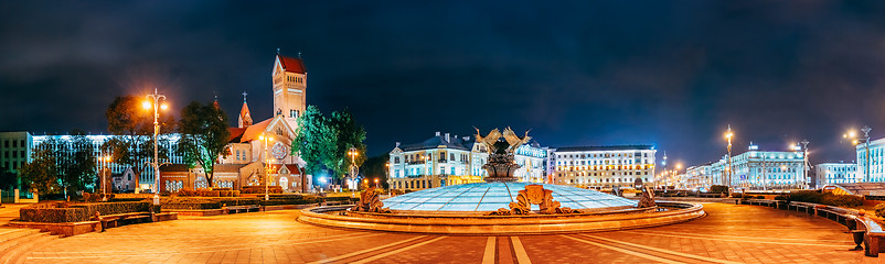 Image showing Night Scene - Church Of Saints Simon And Helen (Red Church) Is R