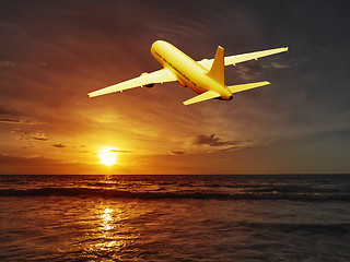 Image showing sunset plane