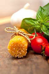 Image showing Italian spaghetti pasta tomato and basil