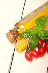 Image showing Italian spaghetti pasta tomato and basil