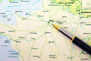 Image showing Ballpoint pen on map