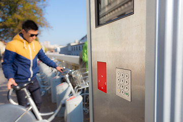 Image showing Station of urban bicycles for rent