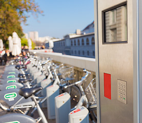 Image showing Station of urban bicycles for rent