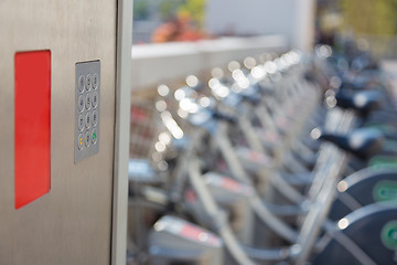 Image showing Station of urban bicycles for rent