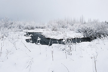 Image showing Beautiful snowsacpe with a small stream