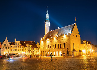 Image showing Tallinn Central Town Hall Square By Night (Raekoja plats)