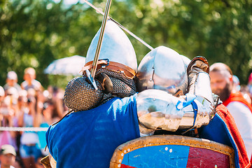 Image showing Knights In Fight With Sword. Restoration Of Knightly Battle