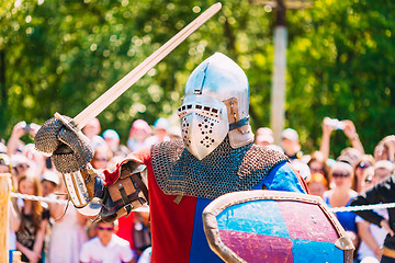 Image showing Knight In Fight With Sword. Restoration Of Knightly Battle