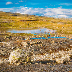 Image showing Norway Nature Mountain Landscape With Stones And Lake. 