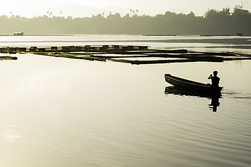 Image showing Early Lake Fishing