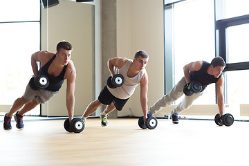 Image showing group of men with dumbbells in gym