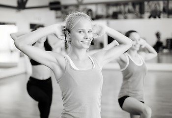 Image showing group of smiling people exercising in the gym