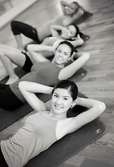 Image showing group of smiling women exercising in the gym