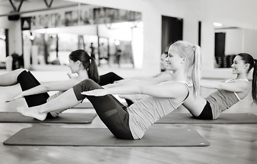 Image showing group of smiling women exercising in the gym