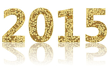 Image showing 2015 digits composed of small golden stars on glossy white background