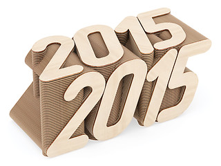 Image showing 2015 digits composed of intersected wood panels on white background