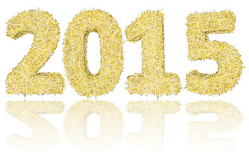 Image showing 2015 digits composed of golden and silver stripes on glossy white background