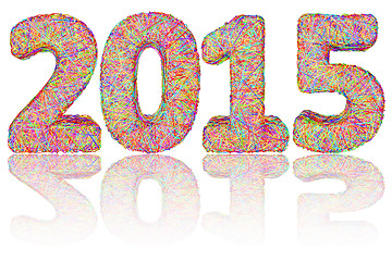 Image showing 2015 digits composed of colorful stripes on glossy white background