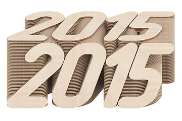 Image showing 2015 digits composed of intersected wood panels isolated on white