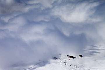 Image showing Ski resort in clouds