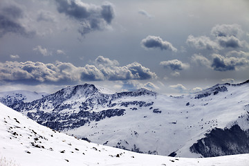 Image showing Mountains in evening and cloudy sky