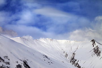 Image showing Snowy mountains in sun morning