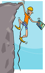 Image showing climber with tablet cartoon illustration