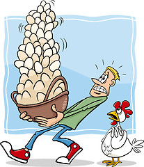 Image showing all eggs in one basket cartoon