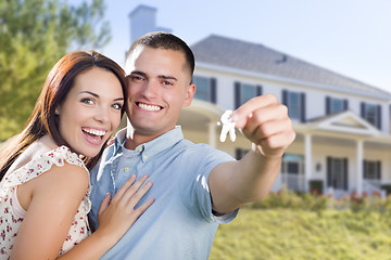 Image showing Military Couple with House Keys In Front of New Home