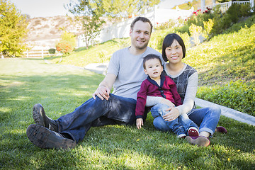 Image showing Mixed Race Family Having Fun Outside