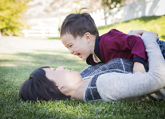 Image showing Chinese Mother Having Fun with Her Mixed Race Baby Son