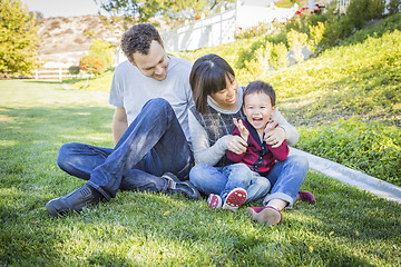 Image showing Mixed Race Family Having Fun Outside