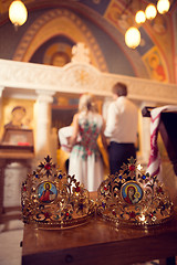 Image showing Married couple kissing in a church