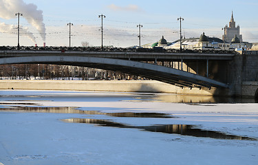 Image showing Ice floating on the river in winter