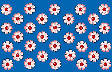 Image showing Texture. Red flowers on a blue background.