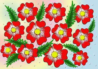 Image showing Red flowers. Vector background card.
