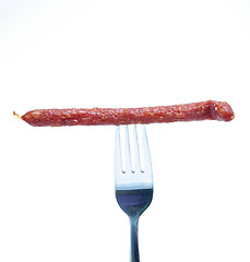 Image showing sausage on a fork