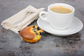Image showing Homemade cupcake and a mug of coffee