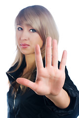 Image showing Pretty girl with stop gesture