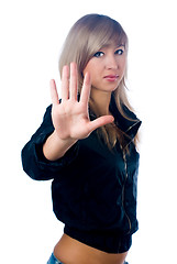 Image showing Pretty girl with stop gesture