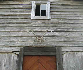 Image showing Front wall of 19th century Norwegian stabbur