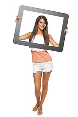 Image showing Woman looking through frame