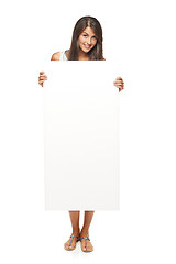 Image showing Woman showing blank copy space