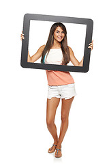 Image showing Woman looking through frame