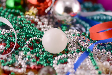 Image showing white christmas balls with diamonds set, new year decoration