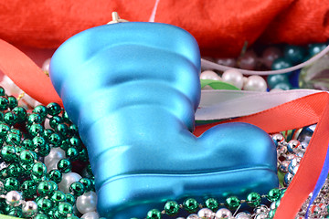 Image showing Boots of Santa Claus with Christmas decorations