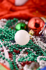 Image showing white christmas balls with diamonds set, new year decoration