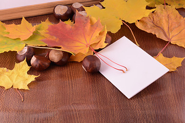 Image showing Grunge background with autumn leaves and empty paper frame