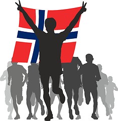 Image showing Winner With The Norway Flag At The Finish