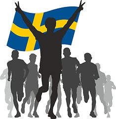 Image showing Winner with the Sweden,flag at the finish 